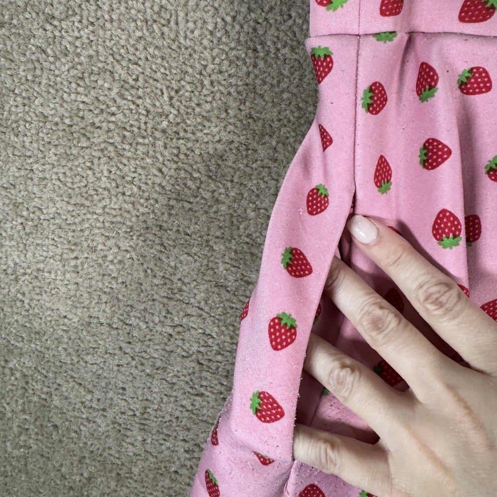 Hot Topic‎ Skirt Womens Large Pink Strawberry Print Skater Mini Lace Up Pockets - Picture 7 of 10